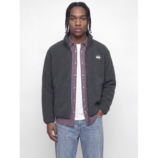 Giacca in sherpa, collo alto, con cerniera, POCKY grigio asfalto JACK & JONES