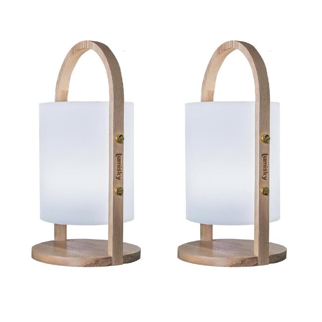 Lot de 2 Lanternes sans fil LED WOODY Couleur bois <span itemprop=