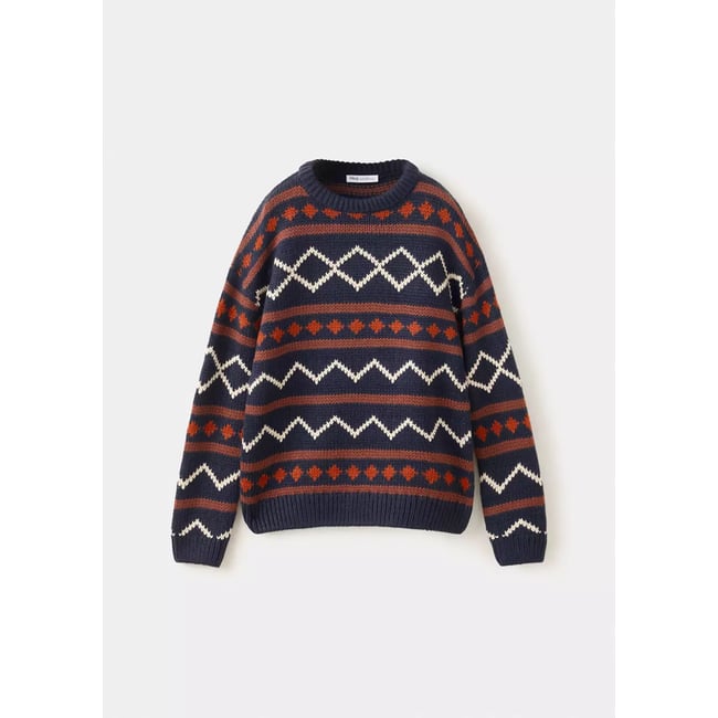Pull en maille frise bleu marine <span itemprop=