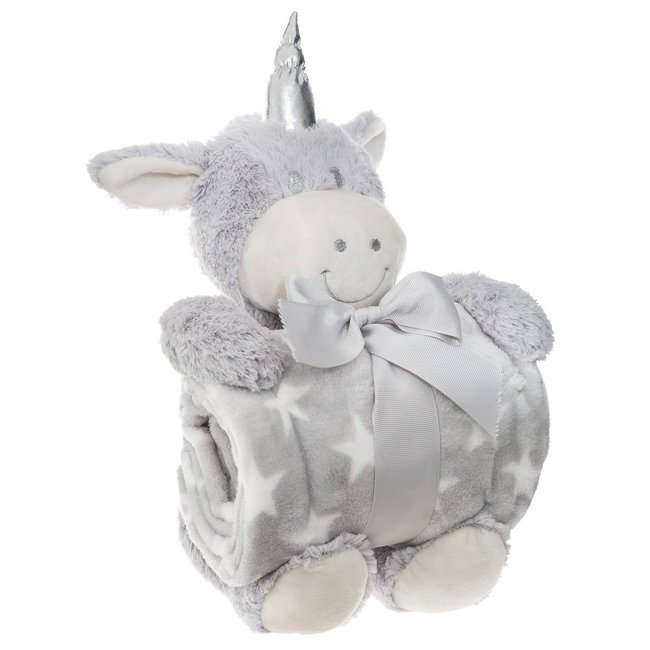 Plaid peluche LICORNE gris <span itemprop=