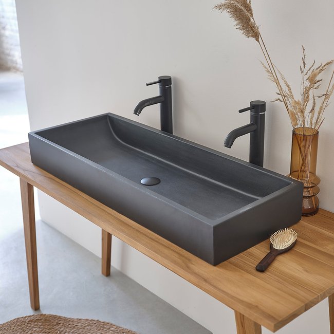 Double vasque en béton noir 100 cm  IRIS noir <span itemprop=