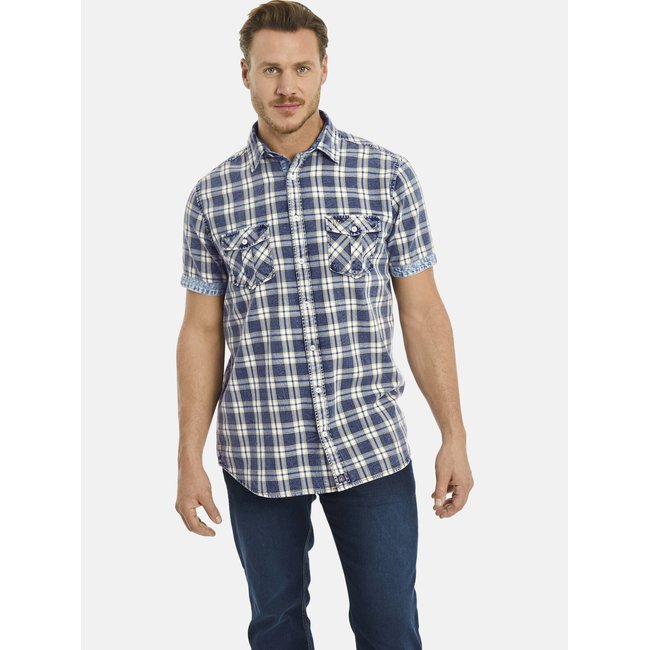 Chemise à manches courtes LEIDULF bleu à carreaux <span itemprop=