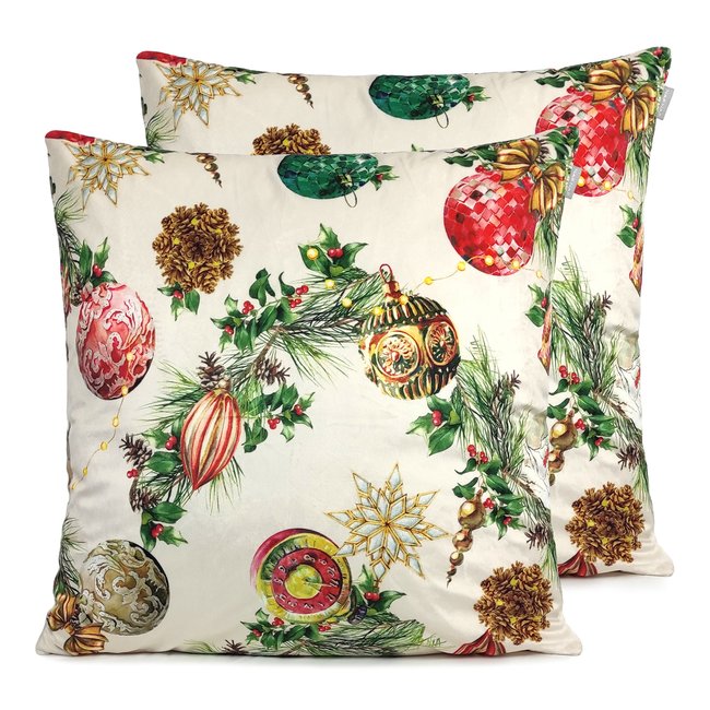 Lot de 2 housses de coussin en velour de NOËL DECORATION blanc/vert <span itemprop=