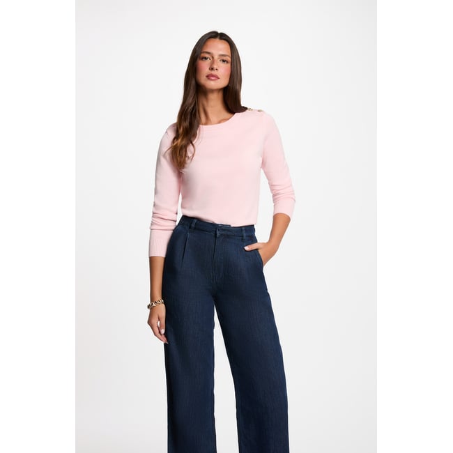 Pull col rond boutons rose clair <span itemprop=