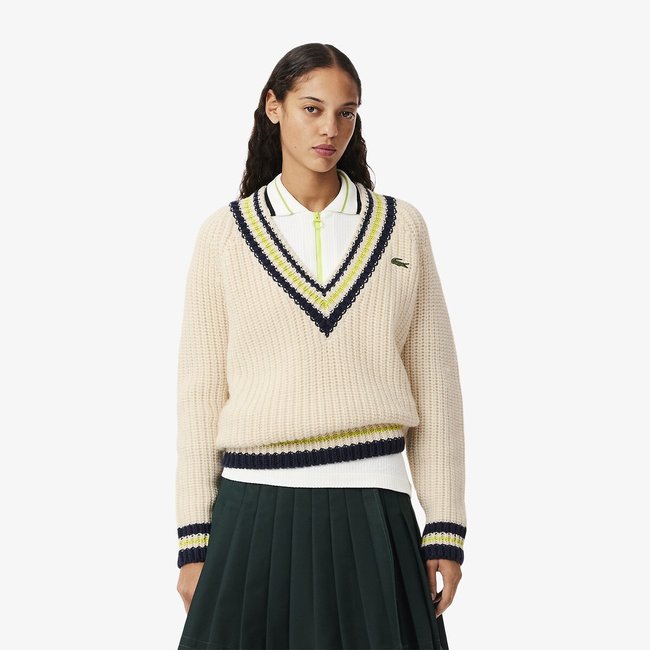 Pull oversize col V ecru <span itemprop=