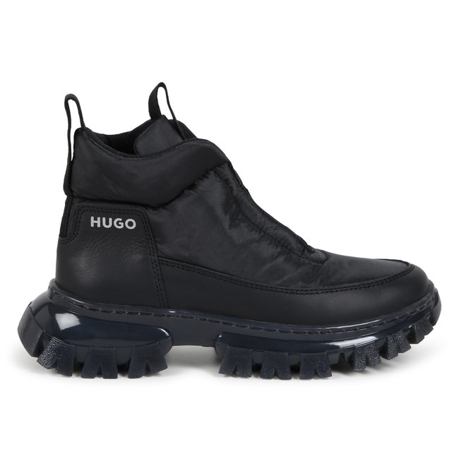 Bottines lacées bimatières black <span itemprop=