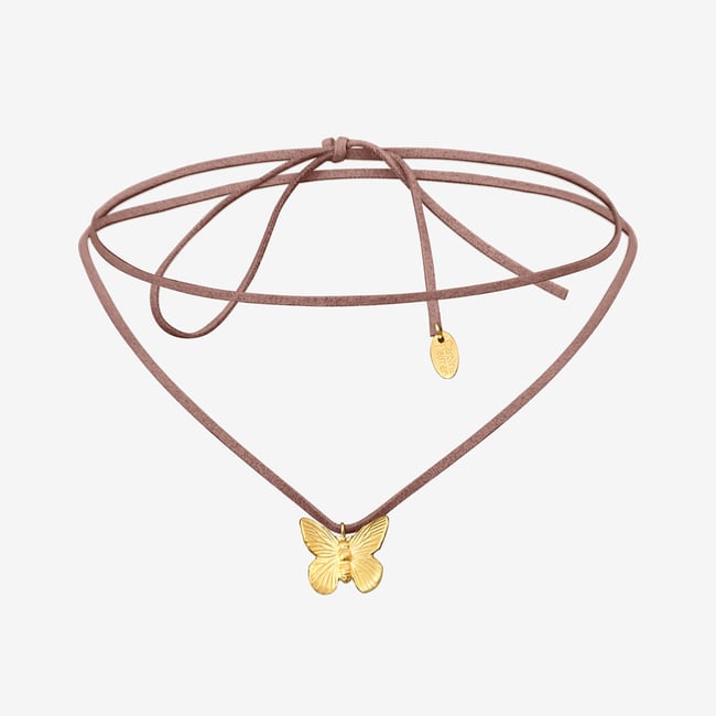 Collier/bracelet cordon doré vieux rose petit modèle - butterfly vieux rose <span itemprop=