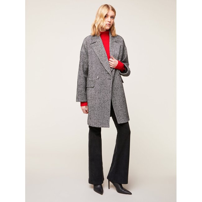Manteau egg shape tissu à chevrons noir <span itemprop=