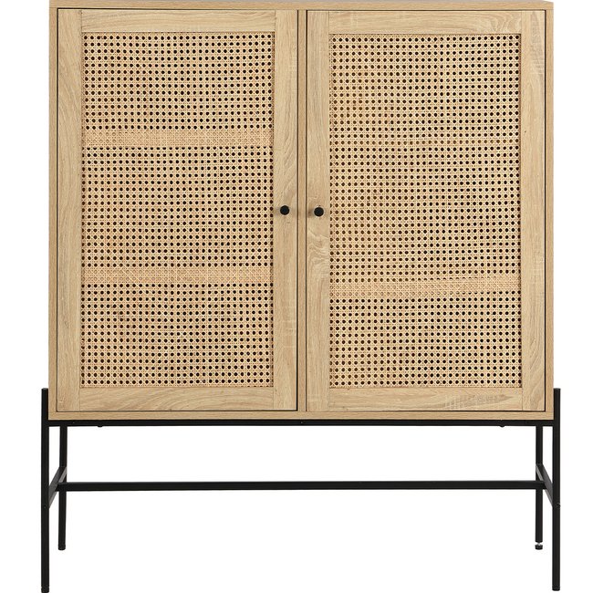 Buffet haut 2 portes en cannage et effet chêne - IRIS Couleur naturel <span itemprop=