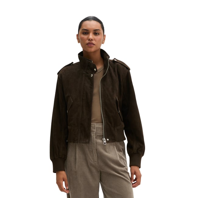 Blouson en cuir coupe classique en cuir de chèvre velours marron <span itemprop=