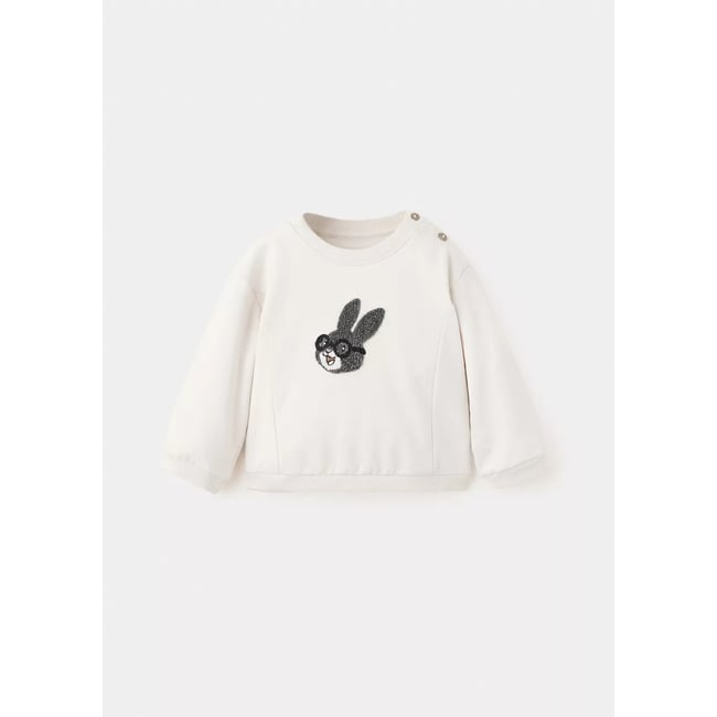Sweat en coton avec motif texturé écru <span itemprop=