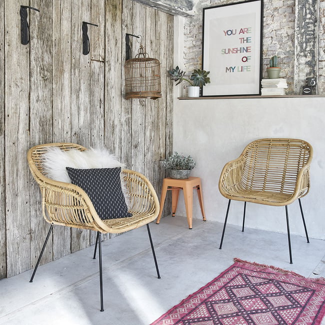 Lot de 2 fauteuils en rotin et métal  BOHEMA Couleur naturel <span itemprop=