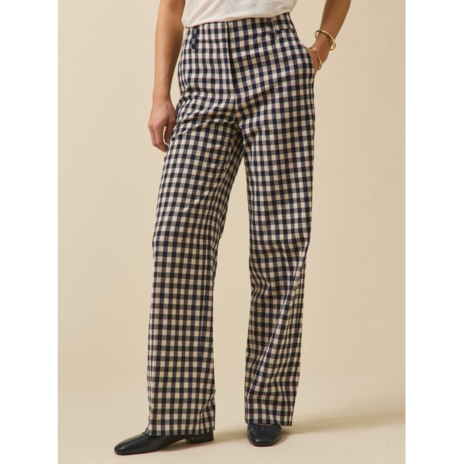 Pantalon tailleur vichy  Juliette vichy encre/creme <span itemprop=