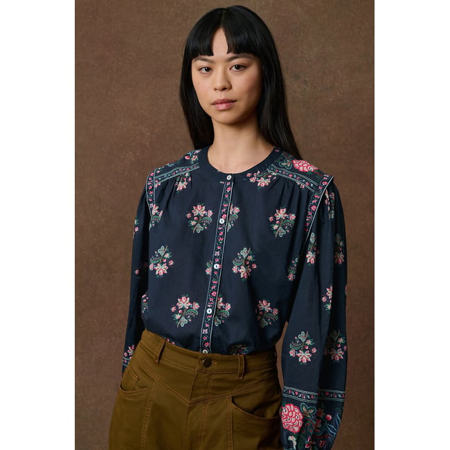 Blouse col rond imprimé floral, JANE marine <span itemprop=