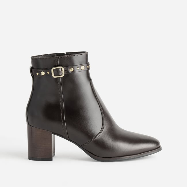 Boots À Talon en cuir NOA chocolat <span itemprop=