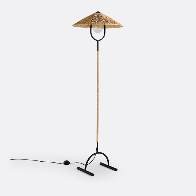 Lampadaire métal fer et raphia, Mr Tanguy Couleur naturel/noir <span itemprop=