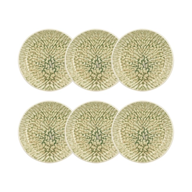 Lot de 6 assiettes creuses en grès 20,5cm, JADE Couleur beige-vert <span itemprop=