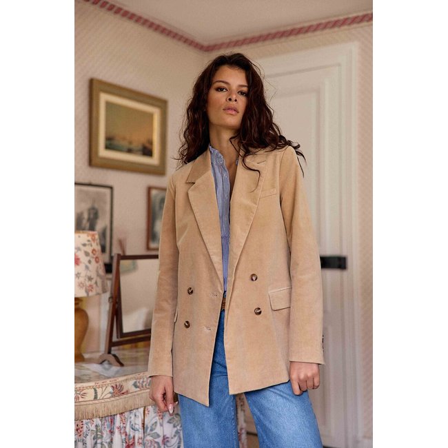 Chaqueta de terciopelo de doble botonadura VICTOIRE beige <span itemprop=