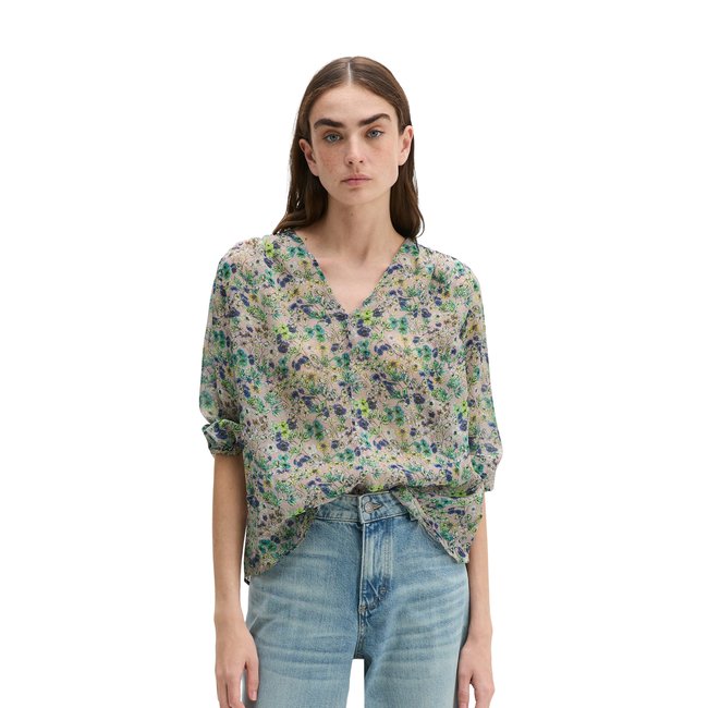 Blouse imprimée relaxed en viscose imprimée rose <span itemprop=