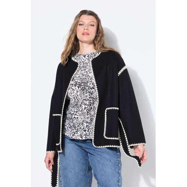 Veste oversize en lainage, liseré brodé noir <span itemprop=