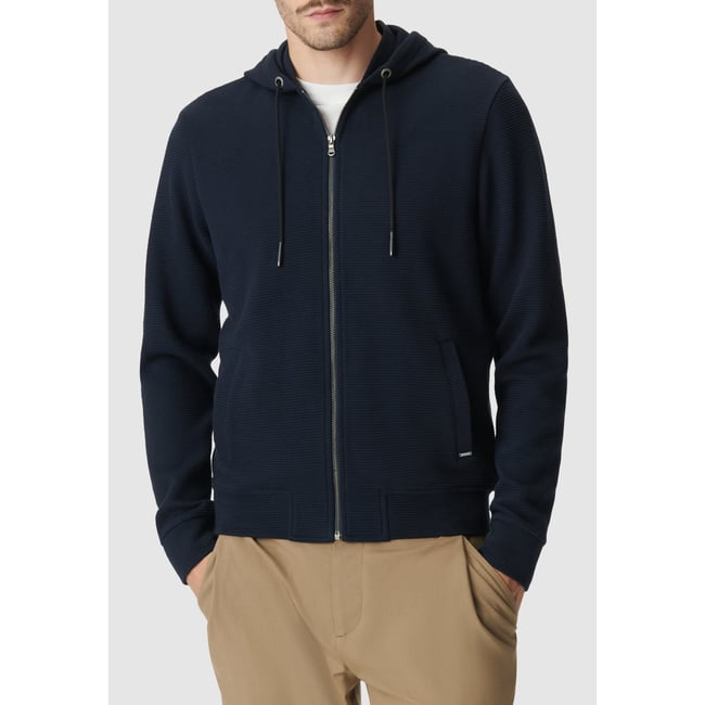 Cardigan coton bio maille Ottoman à capuche bleu marine <span itemprop=