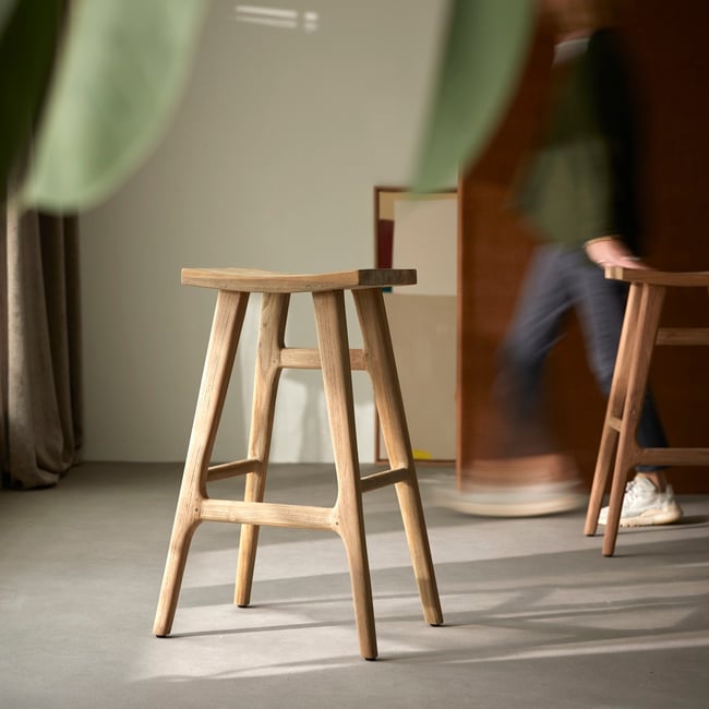 Tabouret de bar en Teck massif, ALIA Couleur naturel <span itemprop=