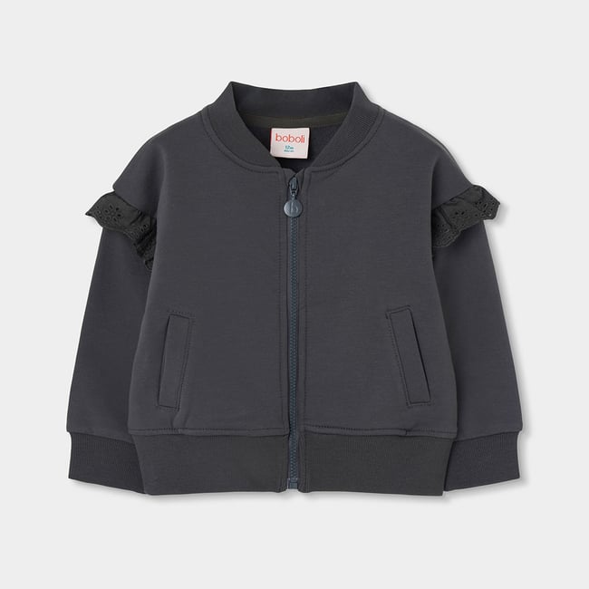 Gilet fille molleton avec volants gris <span itemprop=