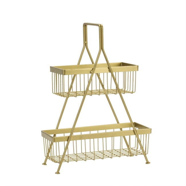 Panier rangement deux étages métal Couleur laiton <span itemprop=