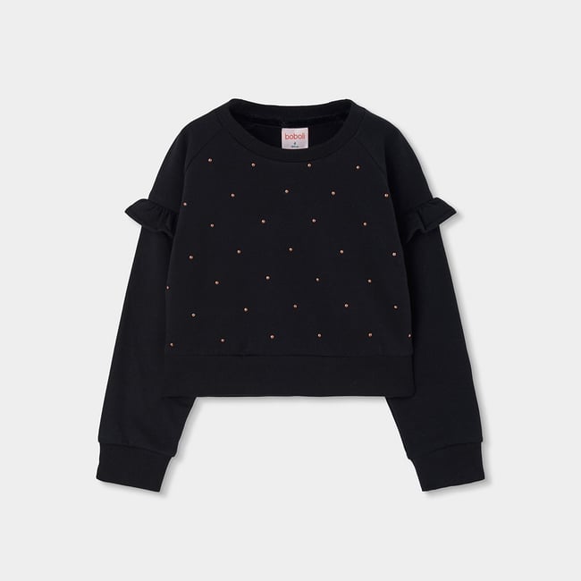 Sweat-shirt fille en molleton avec clous noir <span itemprop=