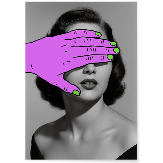 Affiche Main violette Couleur blanc <span itemprop=