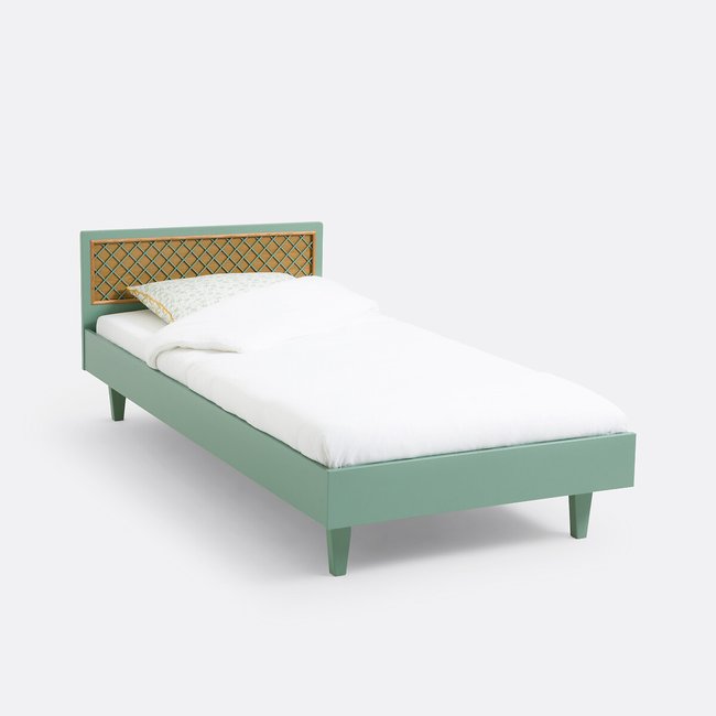 Lit enfant avec tête de lit, Croisille Couleur vert grisé <span itemprop=