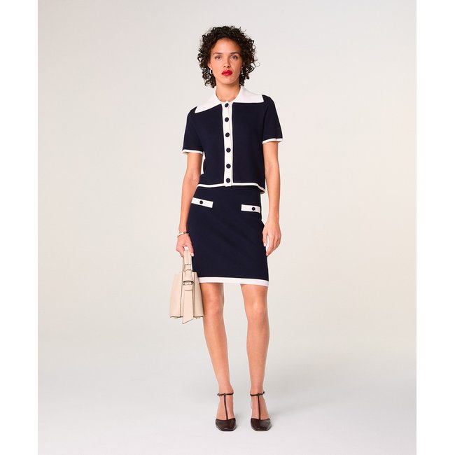 Jupe courte en maille bleu marine <span itemprop=