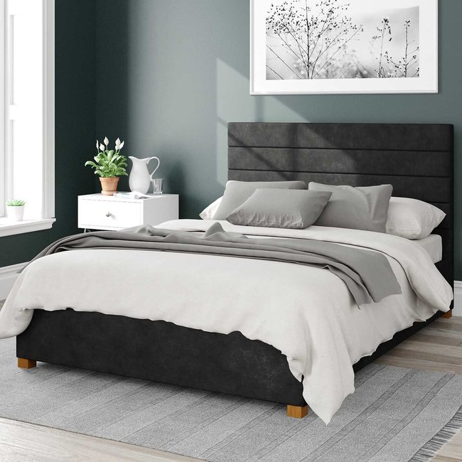 Kelly Linen Storage Ottoman Bed with Modern Horizontal Upholstered Headboard</ - ASPIRE