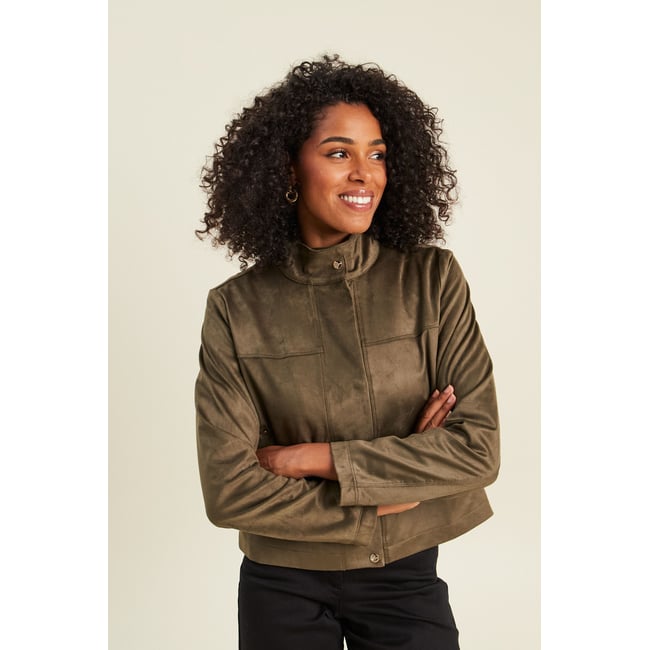 Veste ample col montant doublée vert kaki <span itemprop=