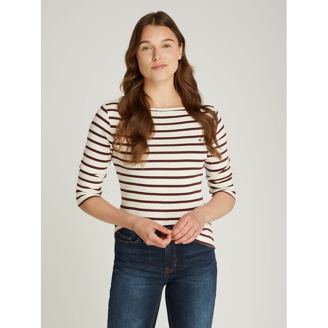 T-shirt rigata con maniche a 3/4 beige TOMMY HILFIGER