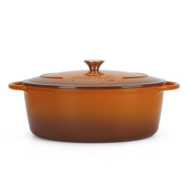 Cocotte ovale 9L en fonte émaillé, MONTAGNE marron-orange <span itemprop=