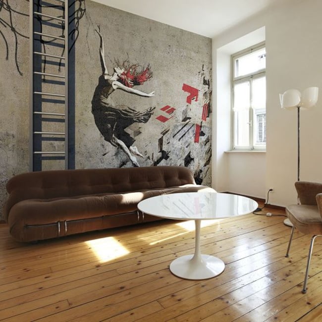 Papier peint intissé panoramique Street art Street art : Danse pleine de sens Couleur noir <span itemprop=