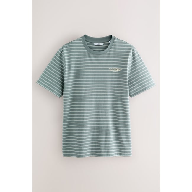 T-shirt 100 % coton épais à rayures imprimé graphique gris <span itemprop=