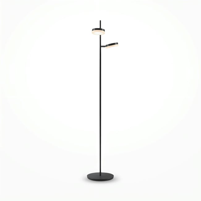 Lampadaire noir LED – 2 lampes disques articulées OCALA Couleur noir <span itemprop=