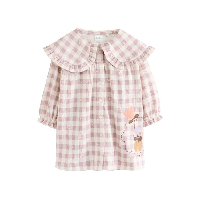 Robe à col et manches longues marron à carreaux <span itemprop=