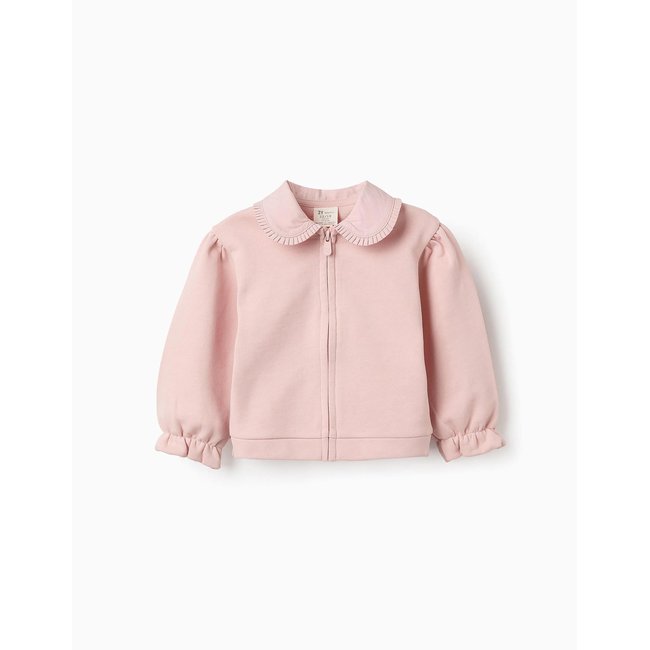 Veste en Coton avec Col Claudine Plissé rose clair <span itemprop=