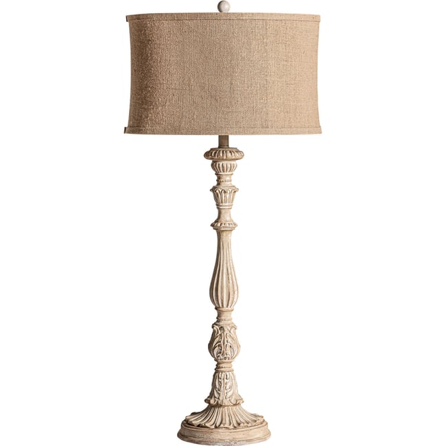 Lampadaire provençal abat-jour coton Couleur beige patiné <span itemprop=