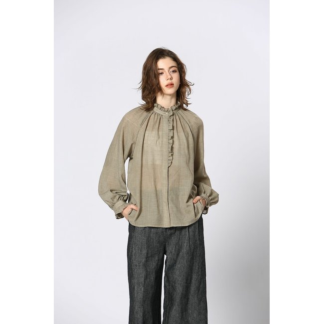 Camicetta a collo alto con volant beige SEE U SOON
