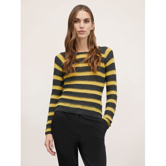 Pull à rayures jacquard en laine mélangée vert <span itemprop=