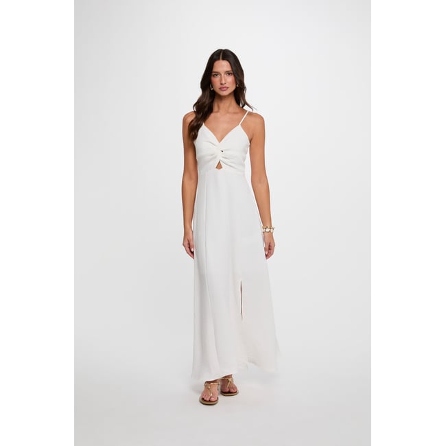 Robe longue col v blanc <span itemprop=