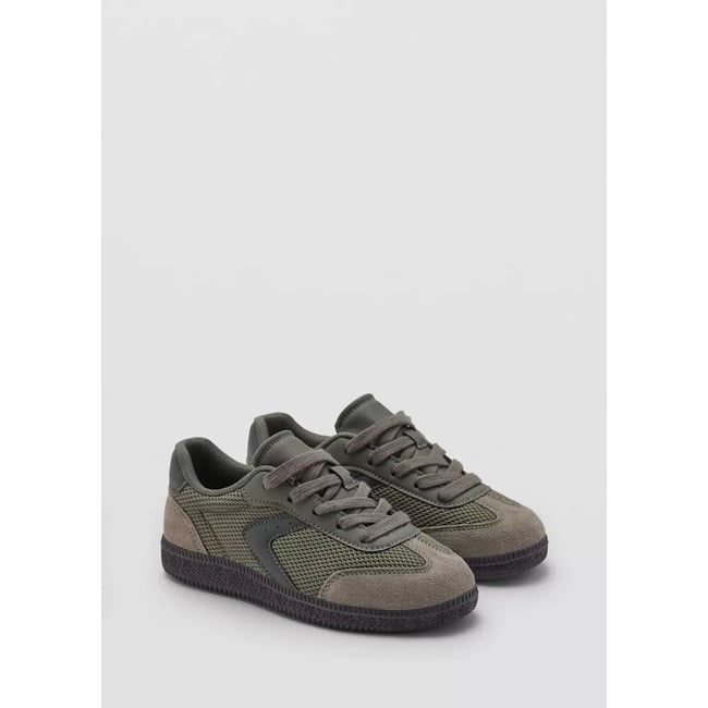 Baskets combinées détail en cuir kaki <span itemprop=