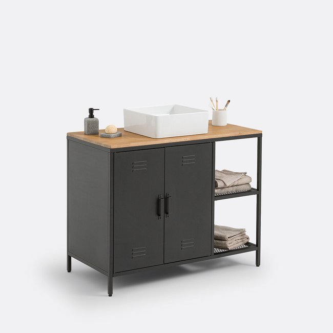 Mobile sotto-lavabo, rovere e acciaio, Hiba nero/legno LA REDOUTE INTERIEURS
