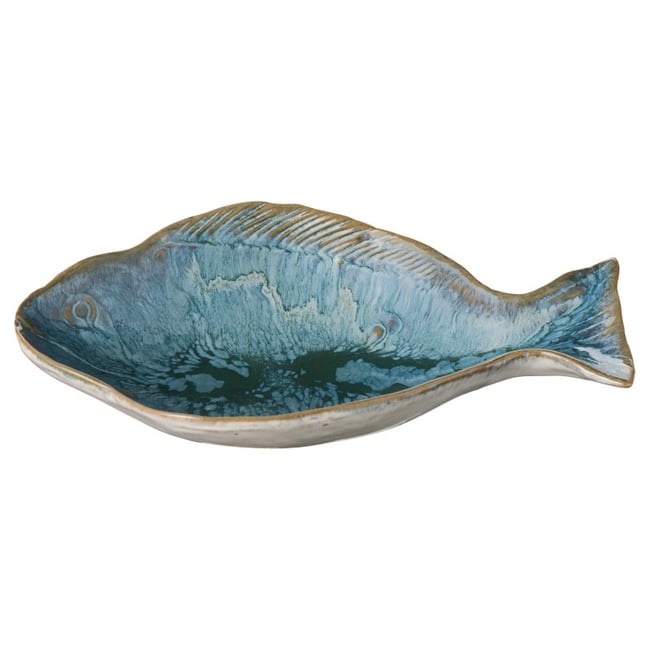 Bol grès forme de poisson Couleur bleu turquoise <span itemprop=