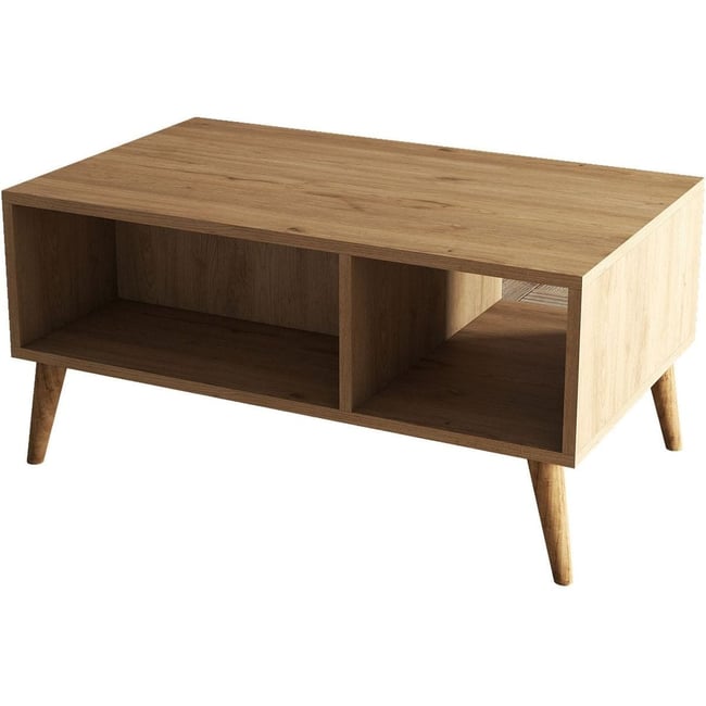 Table basse rectangulaire 3 niches - PORTO Couleur chêne <span itemprop=