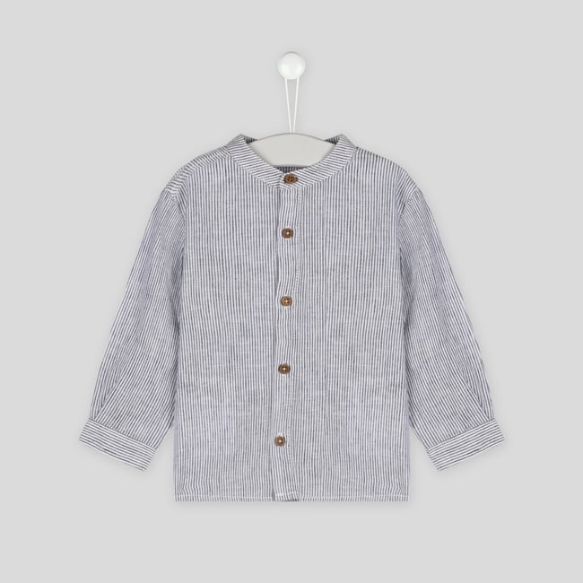 Chemise En Lin Rayée marine <span itemprop=